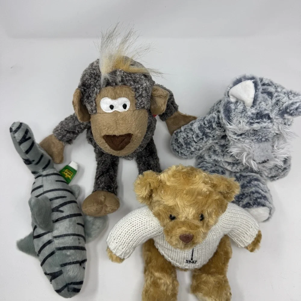Plush Stuffie Animal Toy Set - Bear, Monkey, Dog, Shark